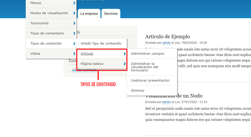Tipos de contenido
